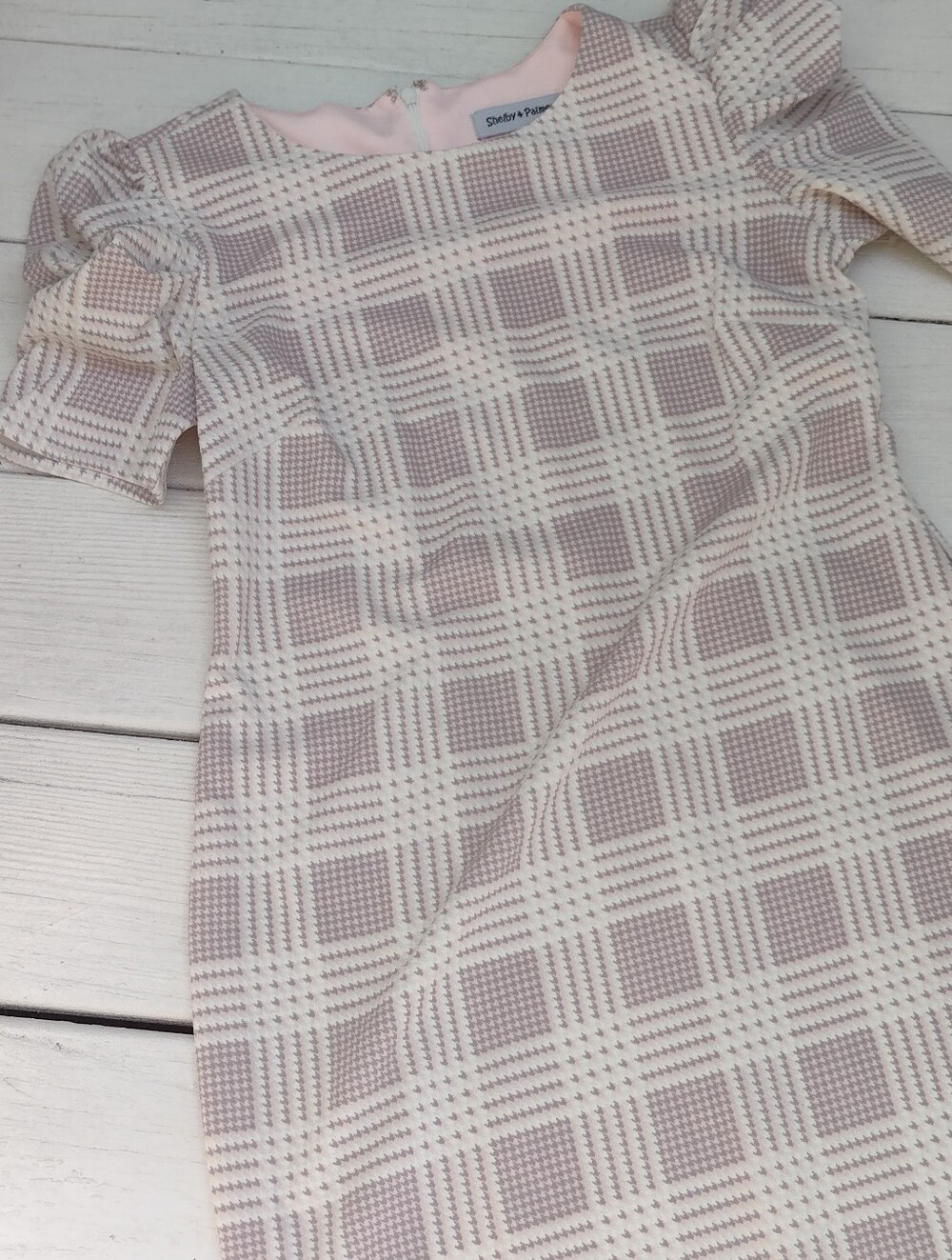 Shelby & Palmer Pink & Cream Plaid Puff Sleeve Summer Dress Small